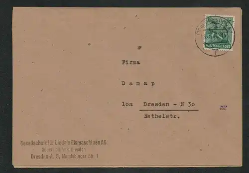 h5451 SBZ Handstempel Bezirk 14 2x Brief Dresden Damenhutfabrik Schneeweiß