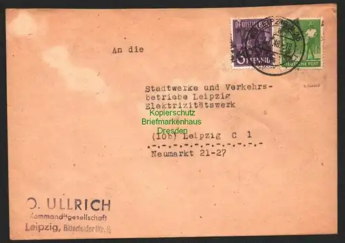 h5982 SBZ Handstempel Bezirk 27 Leipzig Ortsbrief 2.7.48 an Stadtwerke und Verke