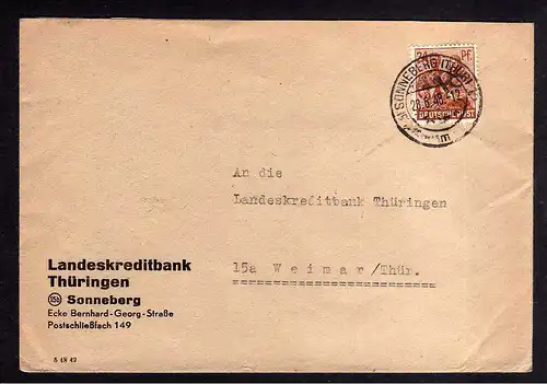 h604 Brief Handstempel Bezirk 16 Sonneberg 28.6.48 Landeskreditbank Thüringen ge