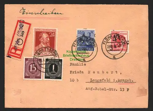 h6060 SBZ Handstempel Bezirk 41 Flöha Brief Einschreiben nach Lengefeld