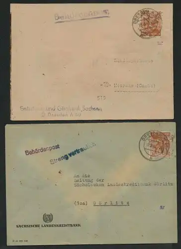 h5529 SBZ Handstempel Bezirk 14 2x Brief Dresden Dienstpost Streng vertraulich