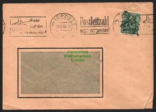 h6018 SBZ Handstempel Bezirk 27 Leipzig W37 (?) Brief 30.6.48