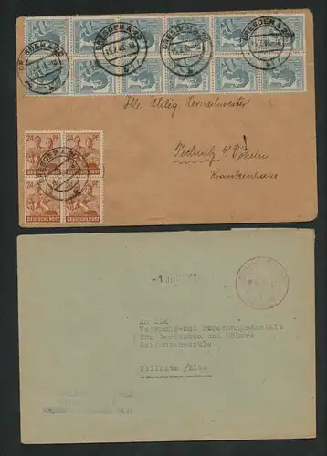 h5489 SBZ Währungsreform 1948 2x Brief Zehnfachfrankatur Gebühr bezahlt