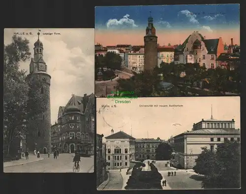 140763 3 AK Halle Saale Leipziger Turm 1917 Uni mit neuem Auditorium 1909