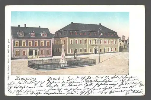 141797 AK Brand i. Sa.  Hotel Gasthaus zum Kronprinz 1900