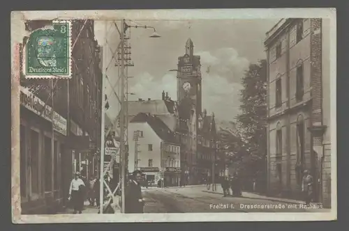 141718 AK Freital Dresdnerstrasse mit Rathaus Fotokarte 1928