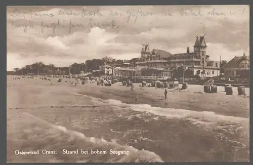 141806 AK Ostseebad Cranz Ostpr. Strand bei hohem Seegang 1929