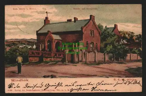 146266 AK DSW Windhuk Kirche und Mission Gericht Swakopmunder Buchhandlung 1905