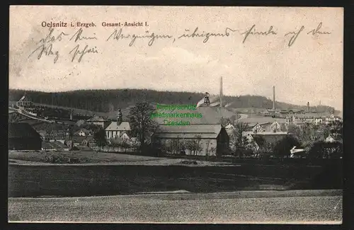 146730 AK Oelsnitz im Erzgebirge gesamt Ansicht 1906 Abraumhalde Förderturm