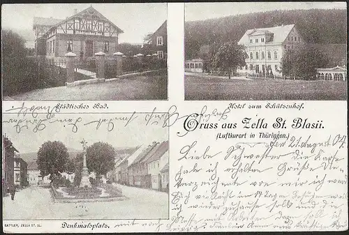 23577 AK Zella St. Blasii Hotel zum Schützenhof Städt. Bad Bahnpost Wernshausen