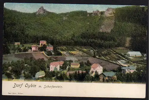 60372 AK Dorf Oybin mit Scharfenstein um 1900