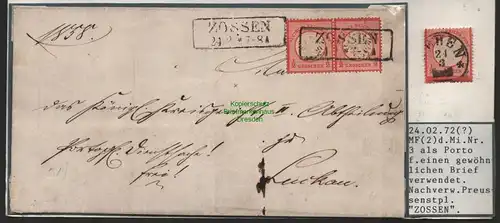 B10016 2x DR Deutsches Reich 3 1/2 Groschen auf Brief Zossen 1872 MeF Luckau