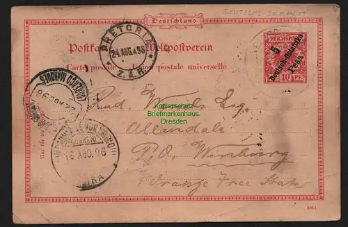 B11512 Ganzsache DOA Ostafrika Deutsche Seepost nach Winburg Südafrika 1896