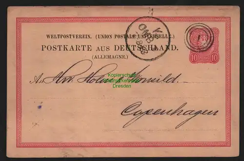 B11521 DR 1883 dänischer Nummernstempel 1 3 Ringe nach Kopenhagen Schiffspost