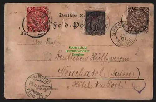 B11510 Postkarte Shanhai China Chine 1901 nach Neuchatel Schweiz