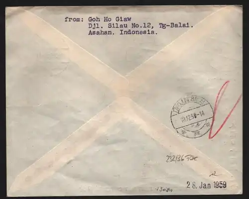 B13081 Indonesien 1959 232 - 236 FDC nach Radeberg 10. Jahrestag der Erklärung