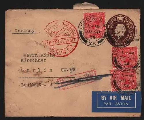 B13020 Brief London nach Berlin 1934 mit Luftpost befördert