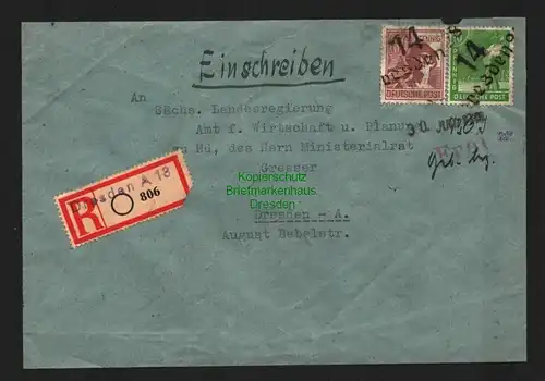 h6187 SBZ Handstempel Bezirk 14 Dresden 18 60 Pfg A179 R-Brief Fotoattest Kresse