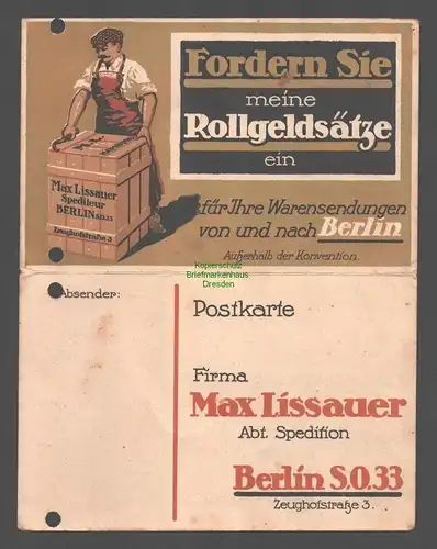 155508 AK Privatganzsache Spedition Max Lissauer Berlin SO 33 1920 Zeughofstraße