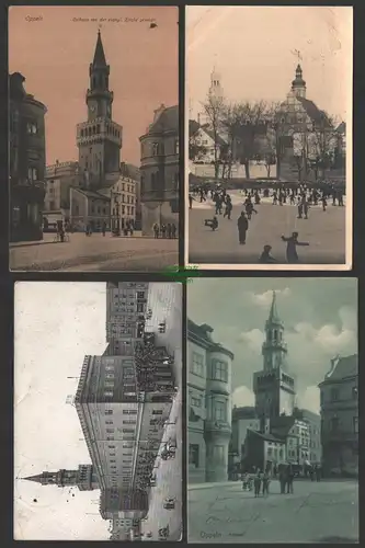 152041 4 AK Oppeln Opole Rathaus 1907 1920 Fotokarte Winter See Eis Kirche 1938