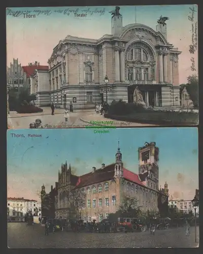 152183 2 AK Thorn Torun Wpr. Theater 1915 Rathaus 1913