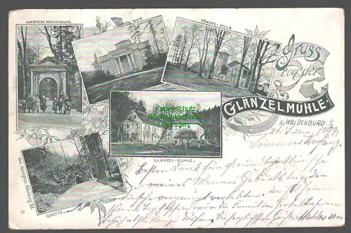 152227 AK Glänzelmühle bei Waldenburg Sachsen 1899 Bad Grotte Fürstl. Villa