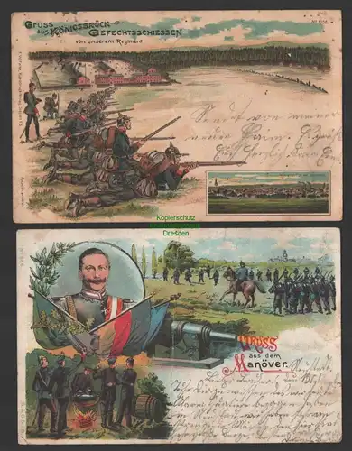 152142 2 AK Litho Gruss aus Königsbrück Gefechtsschießen 1899 Manöver 1900