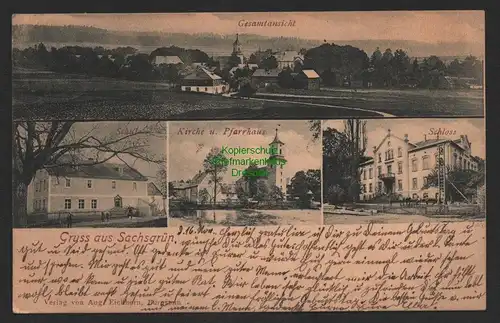 149014 AK Sachsgrün Schule Kirche Pfarrhaus Schloss Gesamtansicht 1902