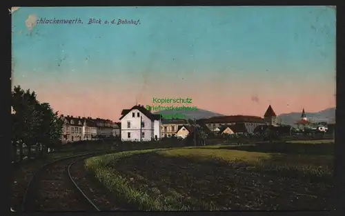 148141 AK Schlackenwerth Ostrov nad Ohri 1913 Bahnhof