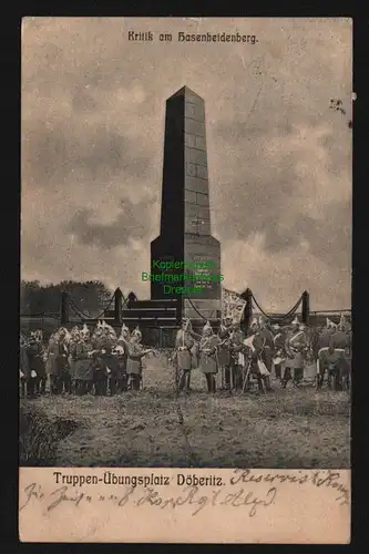 148292 AK Truppenübungsplatz Döberitz 1909 Denkmal Kritik am Hasenheidenberg