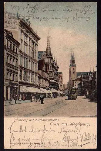 62990 AK Magdeburg Breiteweg Katharinenkirche 1905 Bahnpost