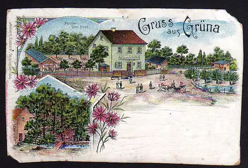 62948 AK Litho Grüna Sachsen Gasthaus zum grünen Tal um 1900