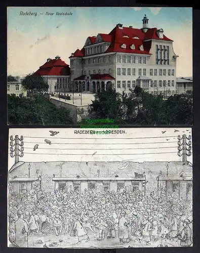 131883 2 AK Radeberg Neue Realschule 1916 Rammel Bahnhof