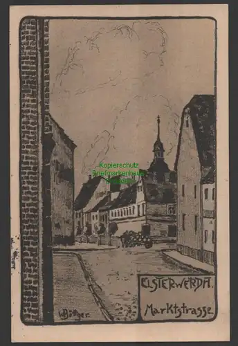 144895 AK Elsterwerda Künstlerkarte Marktstrasse um 1920 verwendet 1944 Böttger