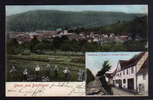 95928 AK Dietlingen 1906 Gasthaus z. Traube v. Gustav Bischoff Bahnpost