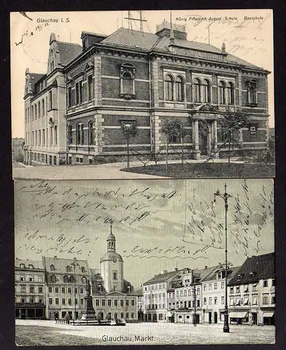 94402 AK Glauchau 1908 König Friedrich August Schule Bauschule Webschule Markt