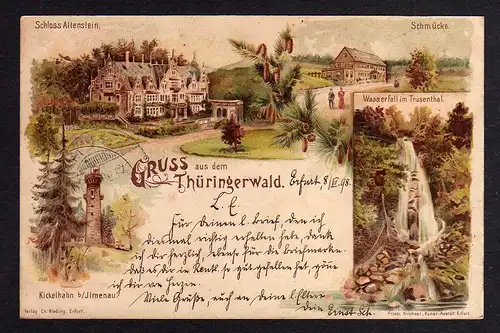 99206 AK Litho Thüringer Wald 1898 Schloss Altenstein Schmücke Kickelhahn Trusen