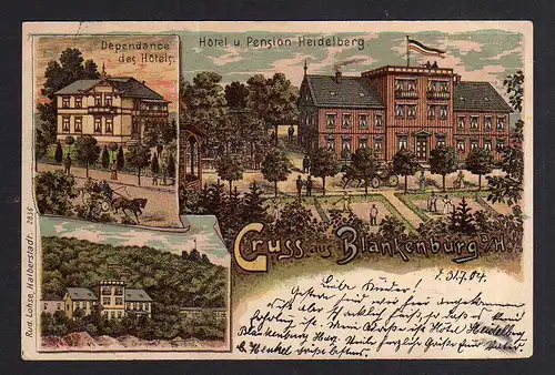 97789 AK Litho Blankenburg Harz 1904 Hotel u. Pension Heidelberg Depandance