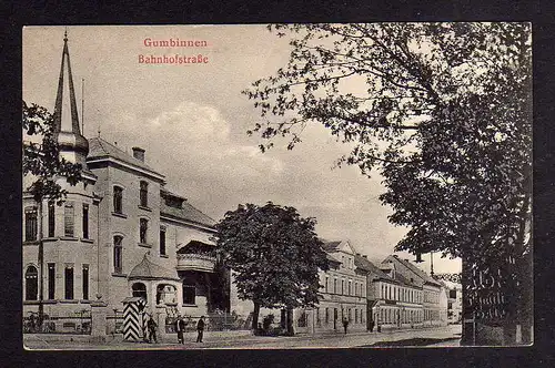 97838 AK Gussew Gumbinnen Ostpreußen Bahnhofstrasse 1916 Feldpost