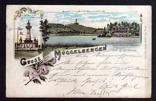 98103 AK Litho Gruss aus den Müggelbergen 1898 Restaurant am Teufelssee