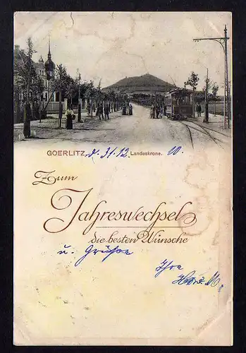 98052 AK Görlitz Landeskrone 1910 Straßenbahn