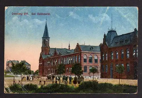 98212 AK Oderberg O. Schlesien Der Nachmarkt Bahnhof 1917