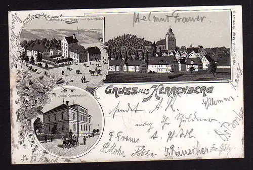 97990 AK Herrenberg Litho 1903 Gasthof zum Hasen Hasenplatz Kameralamt Kirche St