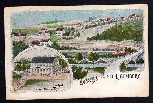 97643 AK Neu Eibenberg Burkhardtsdorf Gasthof zum Auental 1910 Bahnpost