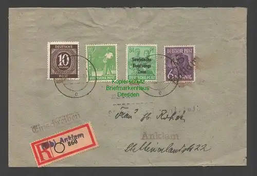 B7695 SBZ Bezirkshandstempel Einschreiben Bezirk 38 Anklam 10.7.48 Notumschlag