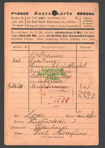 B7745 Togo Bestellkarte Lome 1911 eines Afrikaners an Versandhaus  Tula Dessau