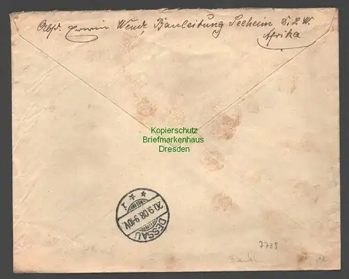 B7739 Deutsch Südwestafrika Brief Aus 1908 (Eisenbahn)Bauleitung Seeheim an Le
