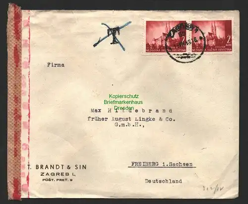 B8784 Kroatien 2x 52 Brief Zagreb verschiedene Zensur Stempel 1942