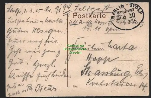 B8810 DR Postkarte AK Bahnpost Berlin - Stolp 1915 Zug 20