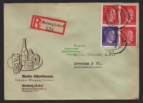 B9575 R-Brief Gebr. Hörmann A.-G. Marburg Lahn Martin Schmidtmann Seibel  1943